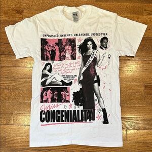 “Miss Congeniality” Unisex White Graphic T-Shirt - Size Small, NWOT